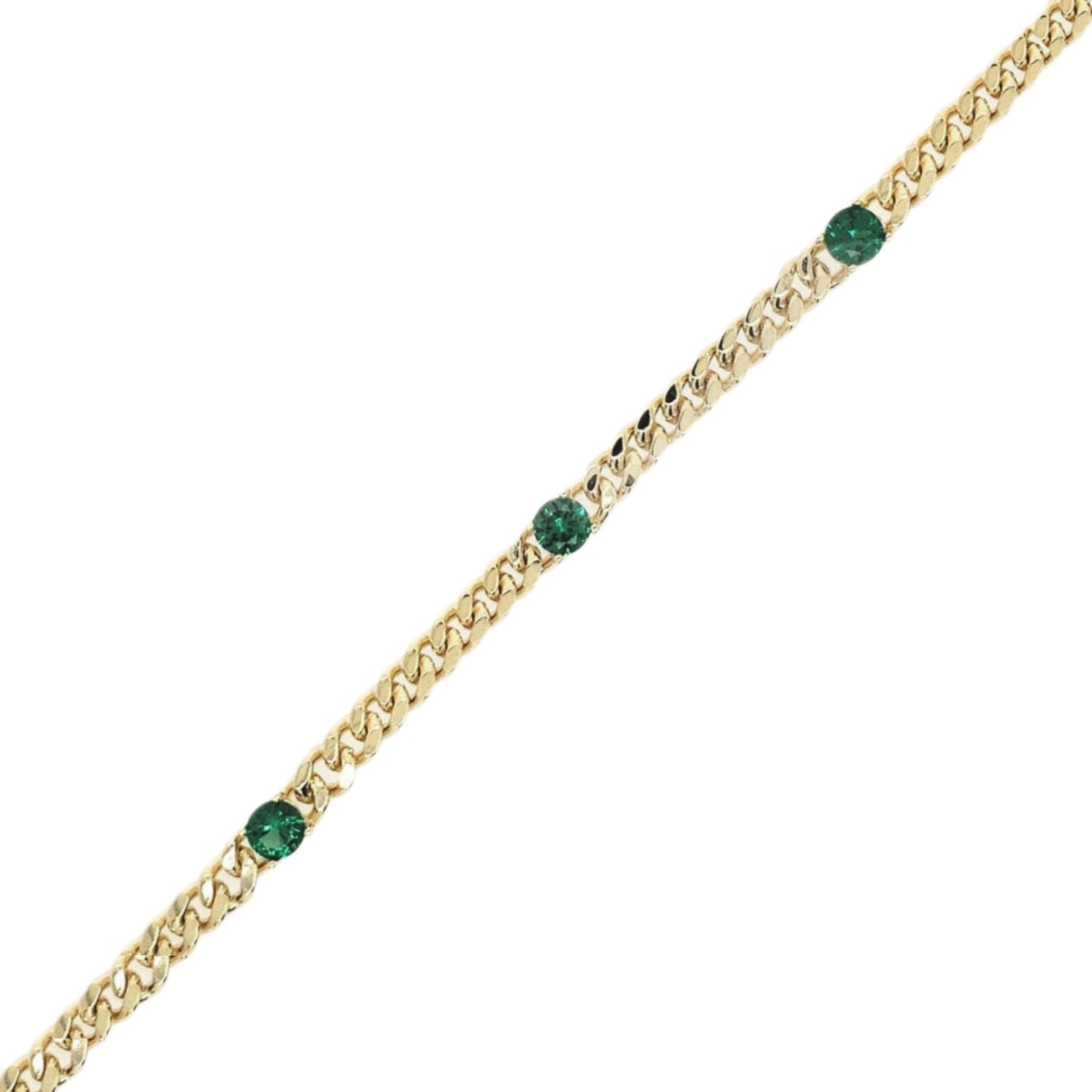 Sterling Silver Gold Plated Link Chain With Three Colored Stones - HK Jewels