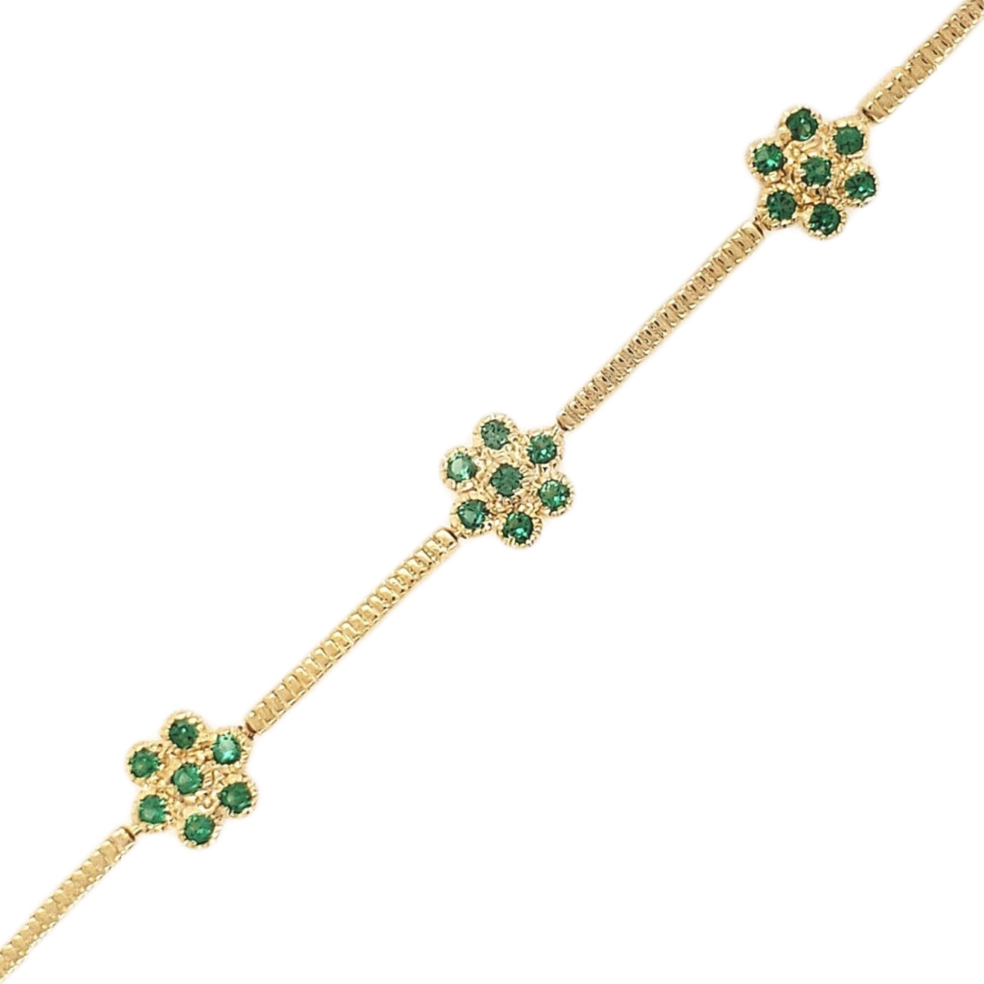 Sterling Silver Gold Plated Colored Stone CZ Flower Bracelet - HK Jewels