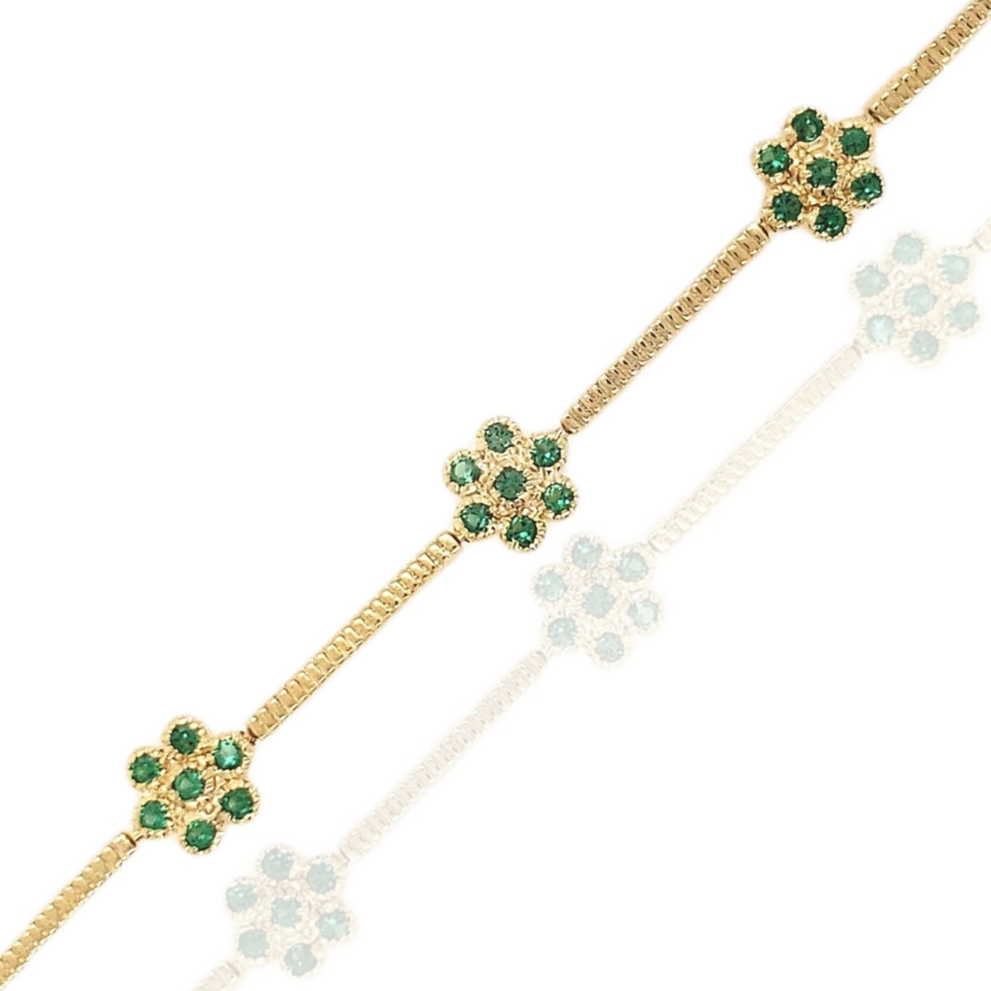 Sterling Silver Gold Plated Colored Stone CZ Flower Bracelet - HK Jewels