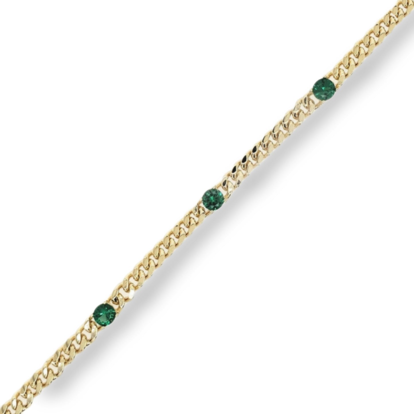 Sterling Silver Gold Plated Link Chain With Three Colored Stones - HK Jewels