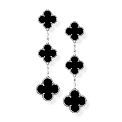 Sterling Silver Triple Black Clover Earring - HK Jewels