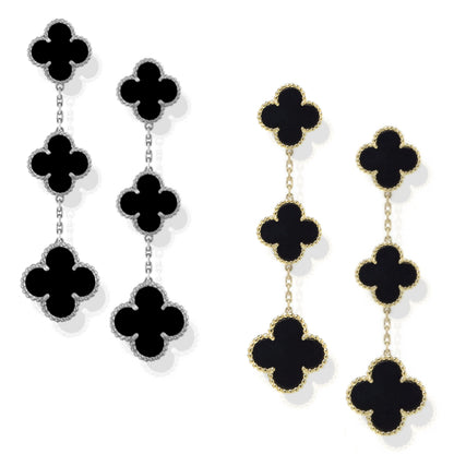 Sterling Silver Triple Black Clover Earring - HK Jewels