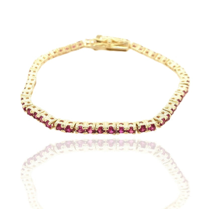 Sterling Silver Gold Plated Colored Stone CZ Tennis Bracelet - HK Jewels