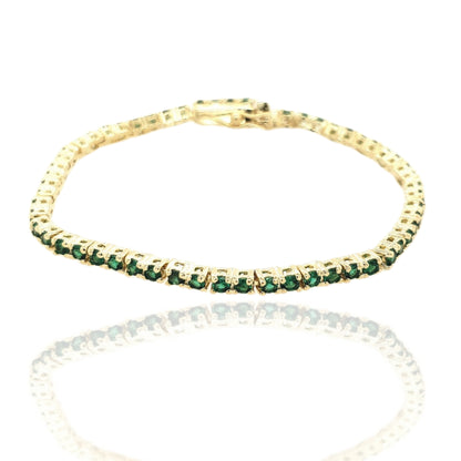 Sterling Silver Gold Plated Colored Stone CZ Tennis Bracelet - HK Jewels