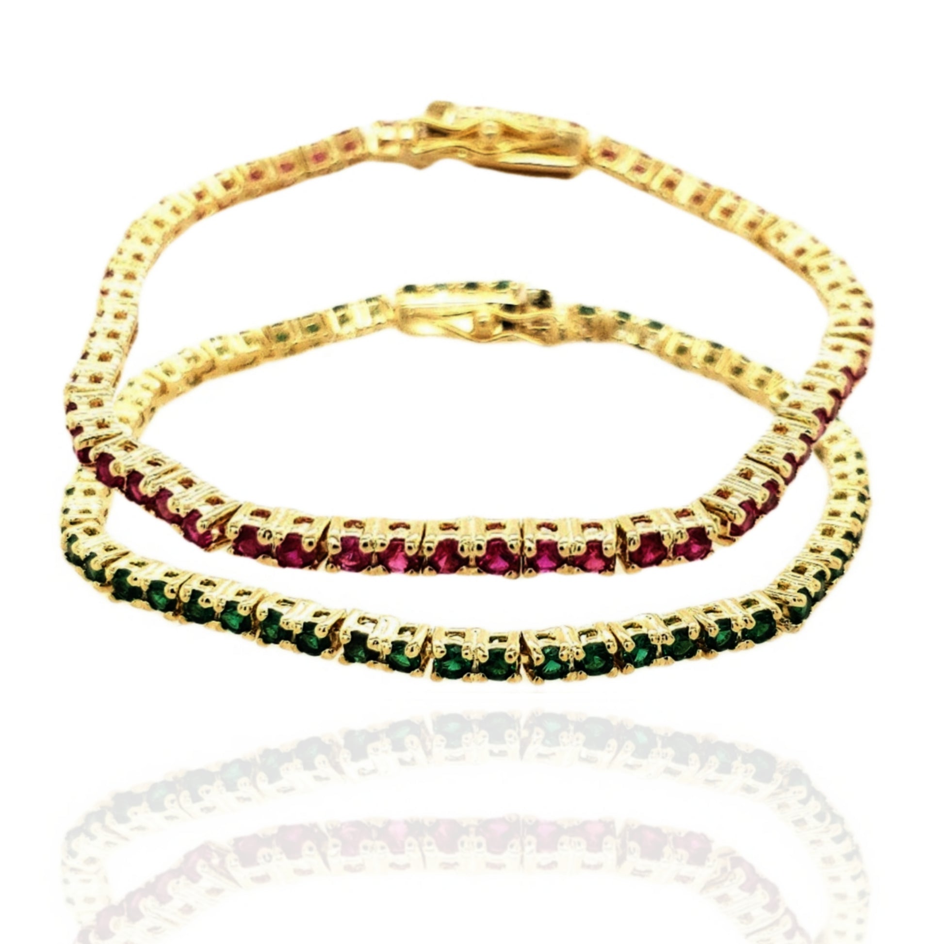 Sterling Silver Gold Plated Colored Stone CZ Tennis Bracelet - HK Jewels