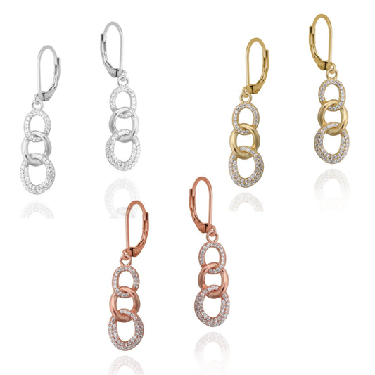 Surgical Steel Triple Link And CZ Earring - HK Jewels