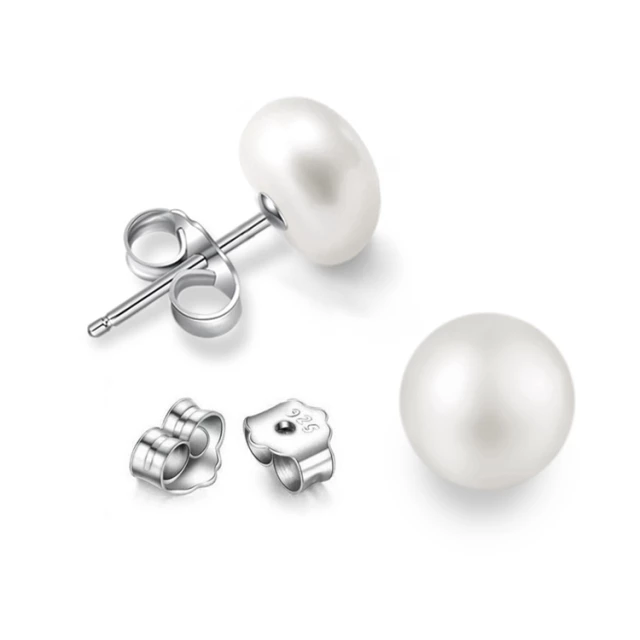 Freshwater Button Pearl Studs With Silver Posts and Earring Backs - HK Jewels