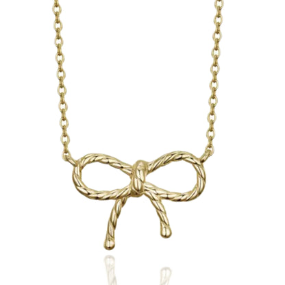 Sterling Silver Gold Plated Beaded Bow Necklace - HK Jewels