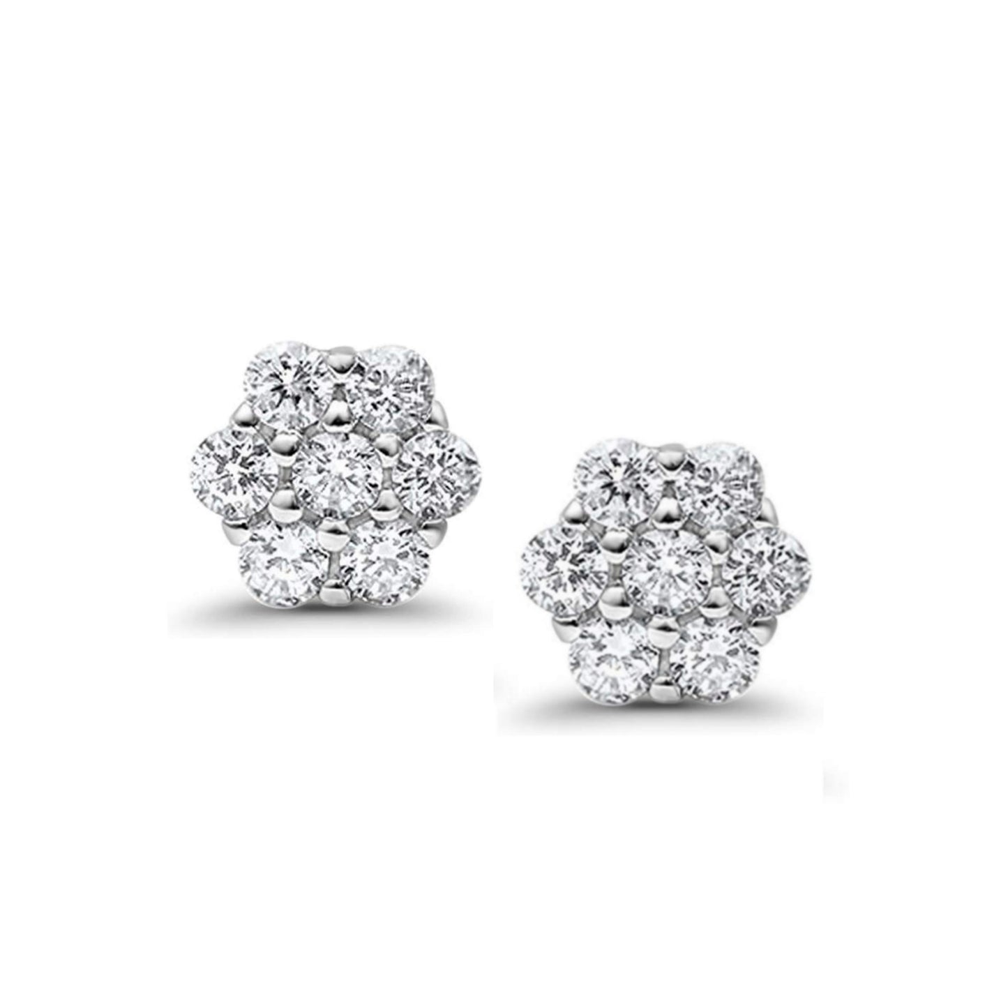 14K Gold CZ Flower Stud Earrings - HK Jewels