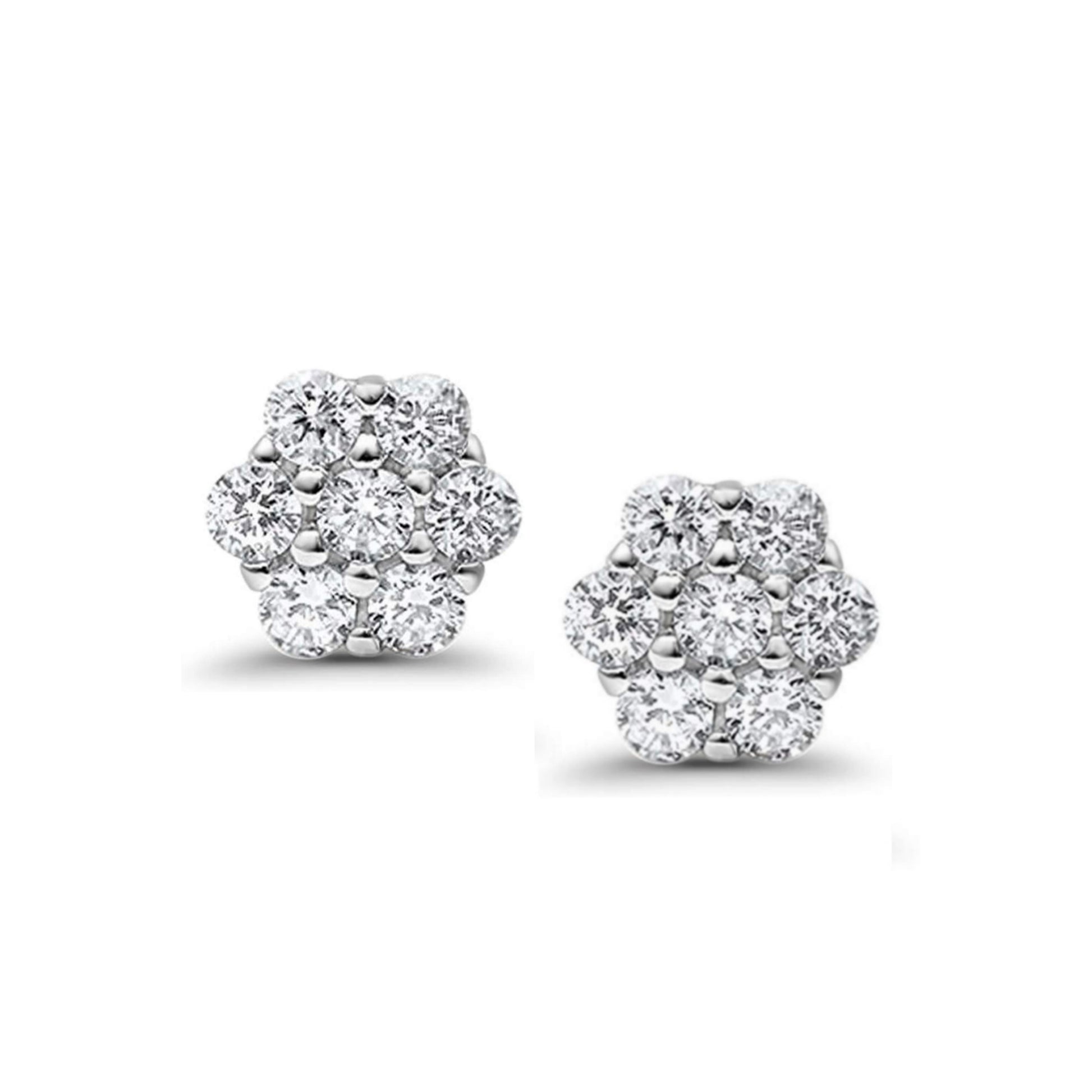 14K Gold CZ Flower Stud Earrings - HK Jewels