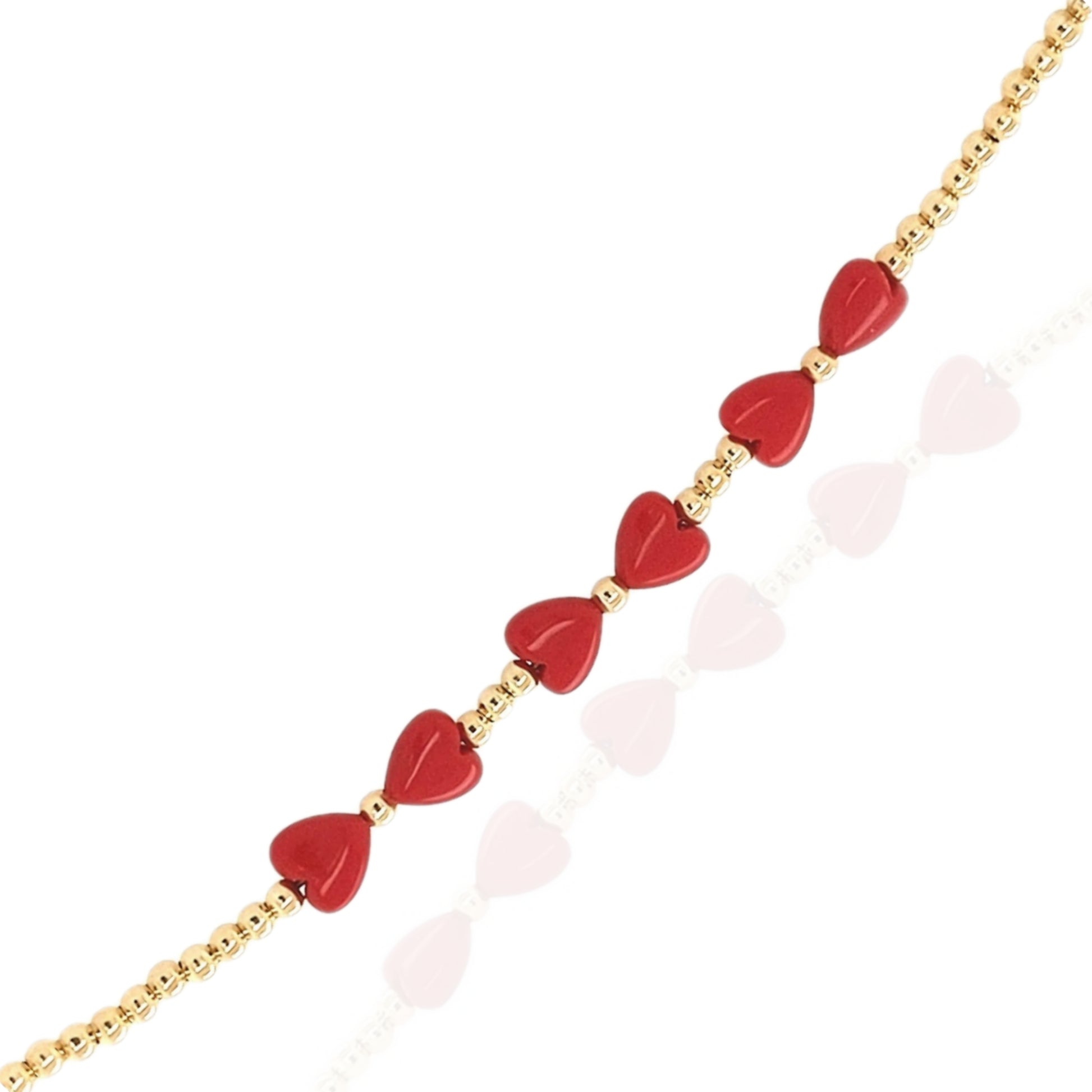 Small Gold Beads With 6 Red Hearts in the Center Children's Bracelet - HK Jewels
