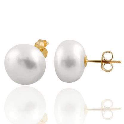 Freshwater Button Pearl Studs With Gold Plated Earring Backs - HK Jewels