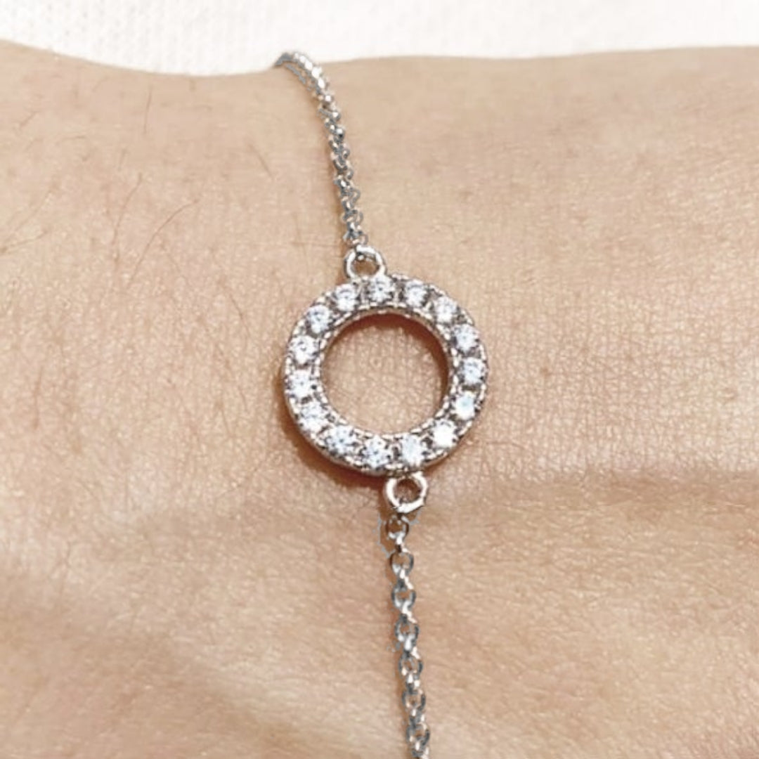 Sterling Silver Small CZ Circle Bracelet - HK Jewels