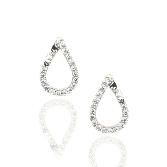 Sterling Silver Teardrop CZ  Front Back Earrings - HK Jewels