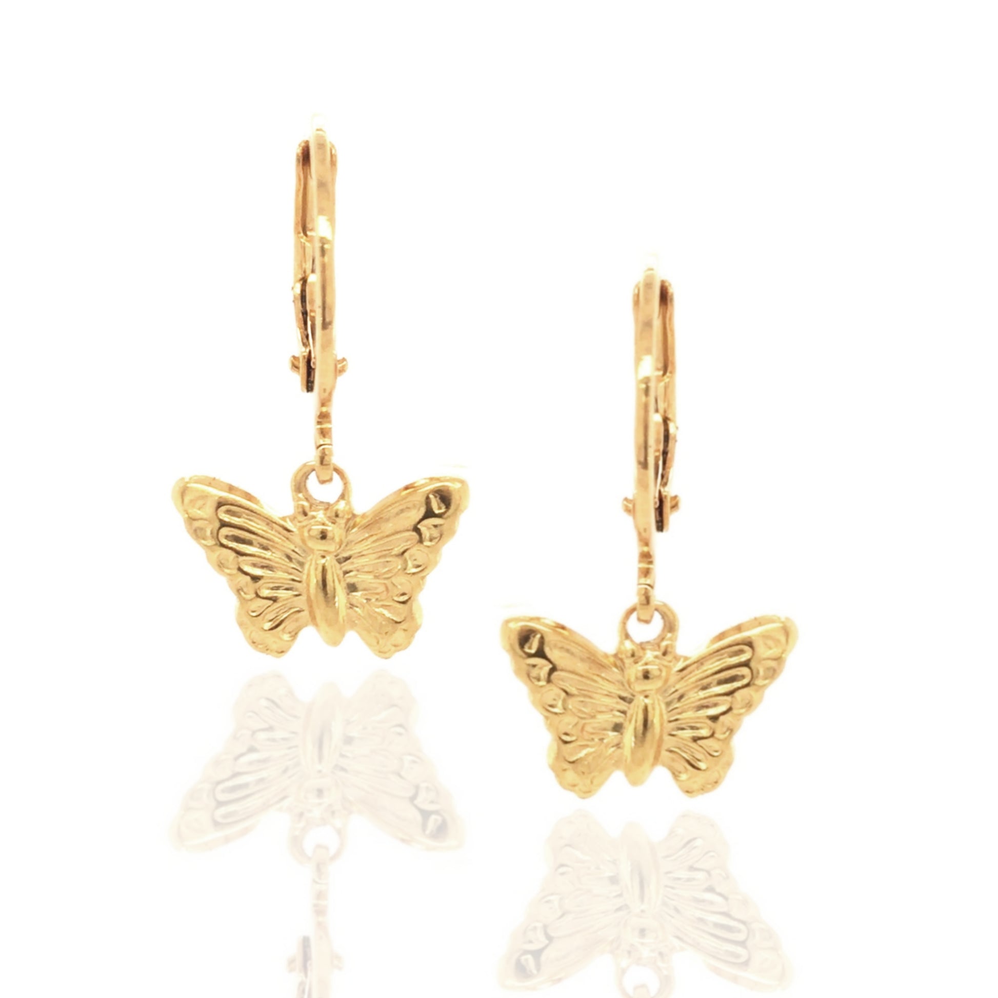 Gold Embossed Butterfly Leverback Earring - HK Jewels