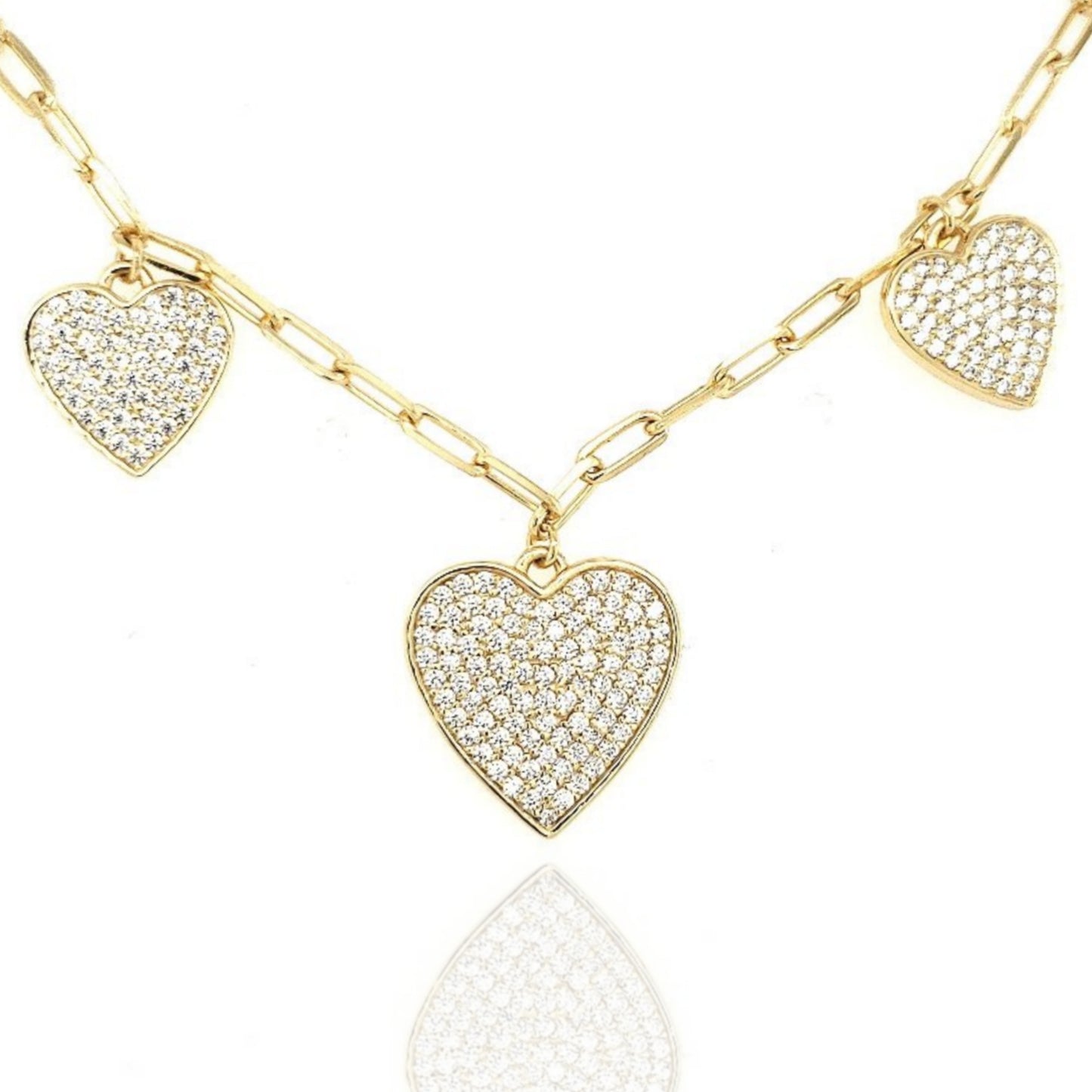 Sterling Silver Three CZ Heart Necklace - HK Jewels
