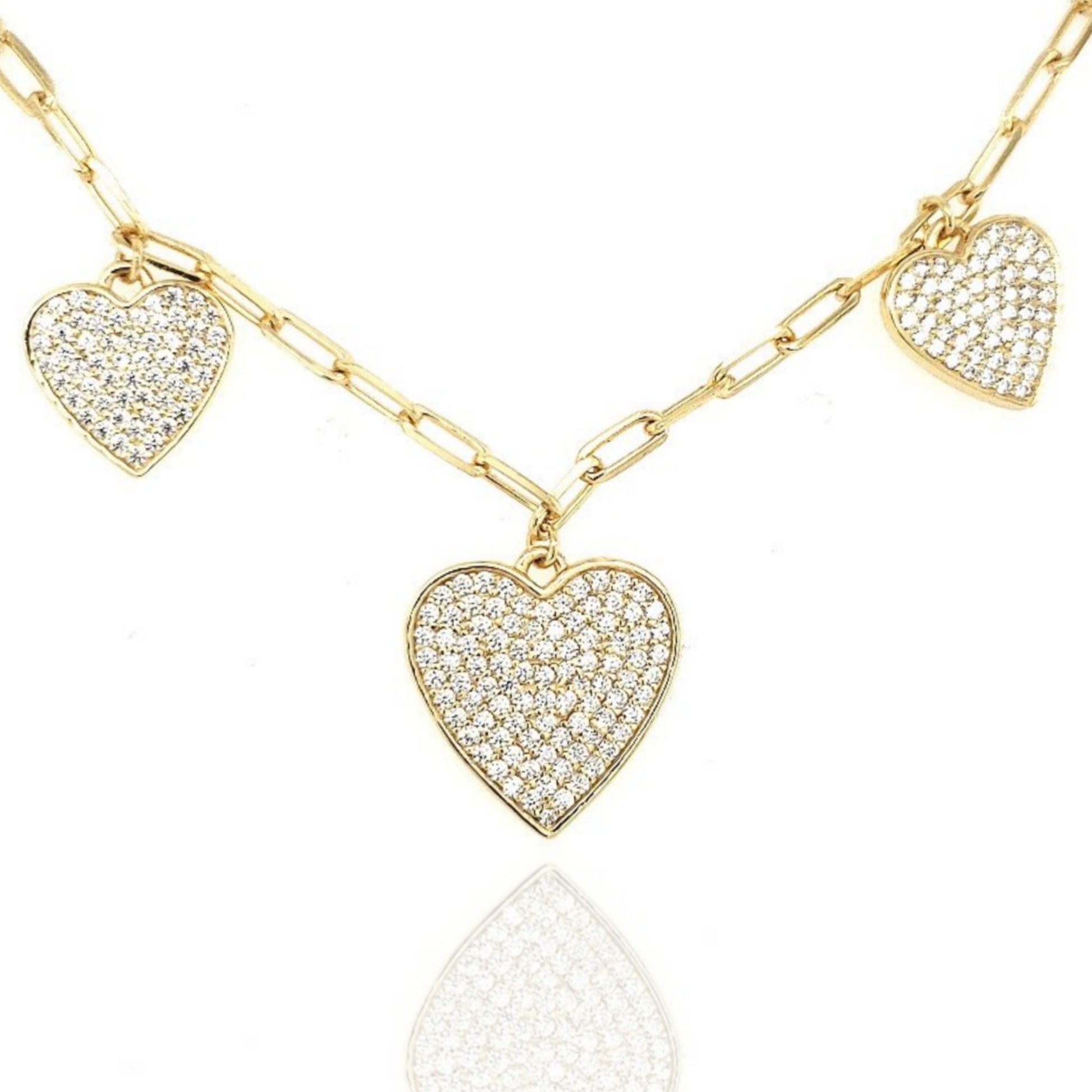Sterling Silver Three CZ Heart Necklace - HK Jewels