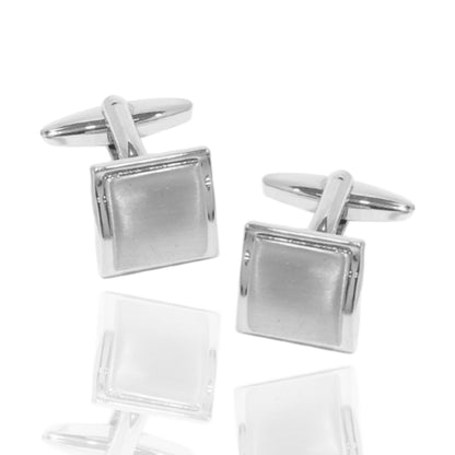 Shiny And Brushed Edge Rhodium Plated Square Curved Cufflinks - HK Jewels