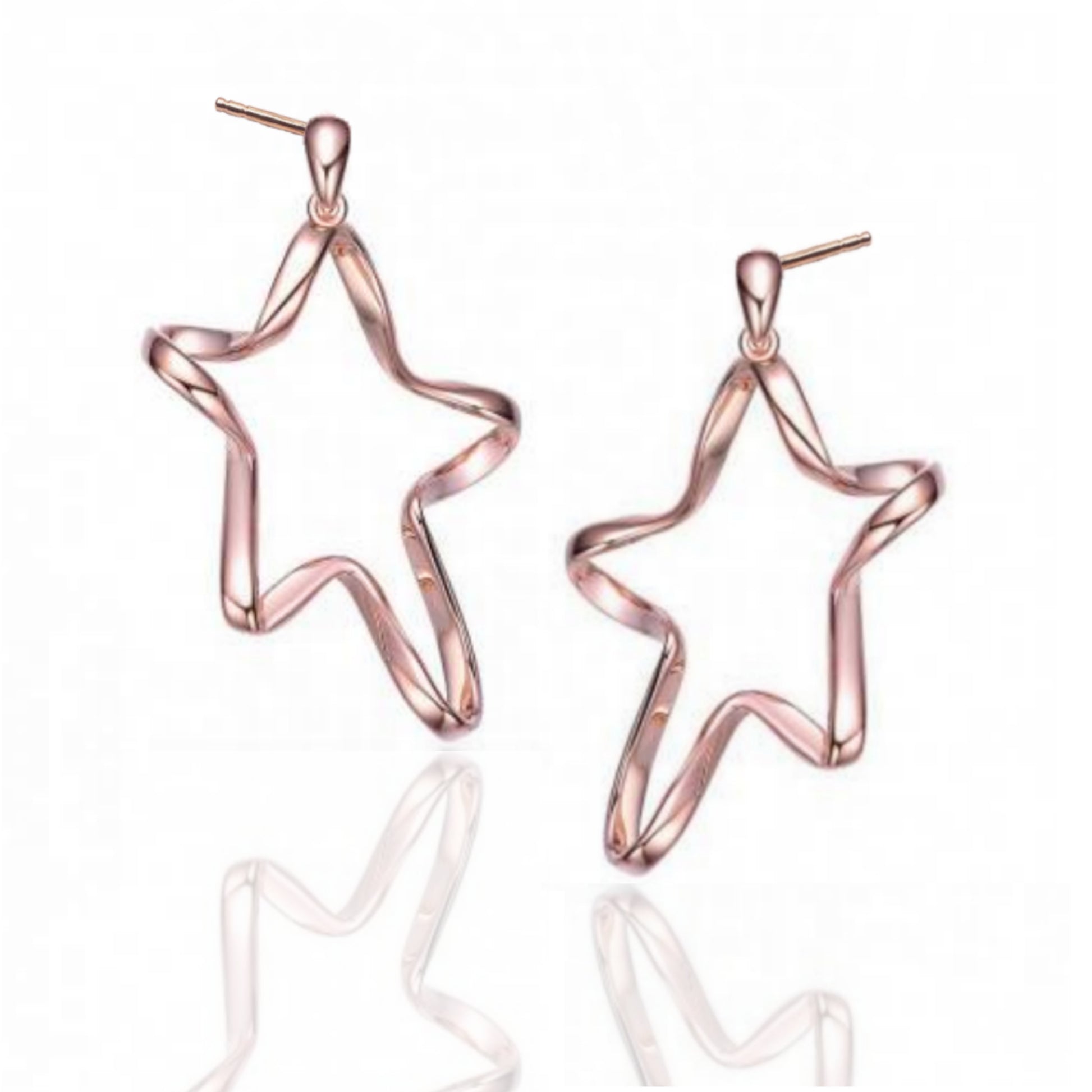 Classy Sterling Silver with Rose Gold Plating Twisted Star Halo Earrings - HK Jewels