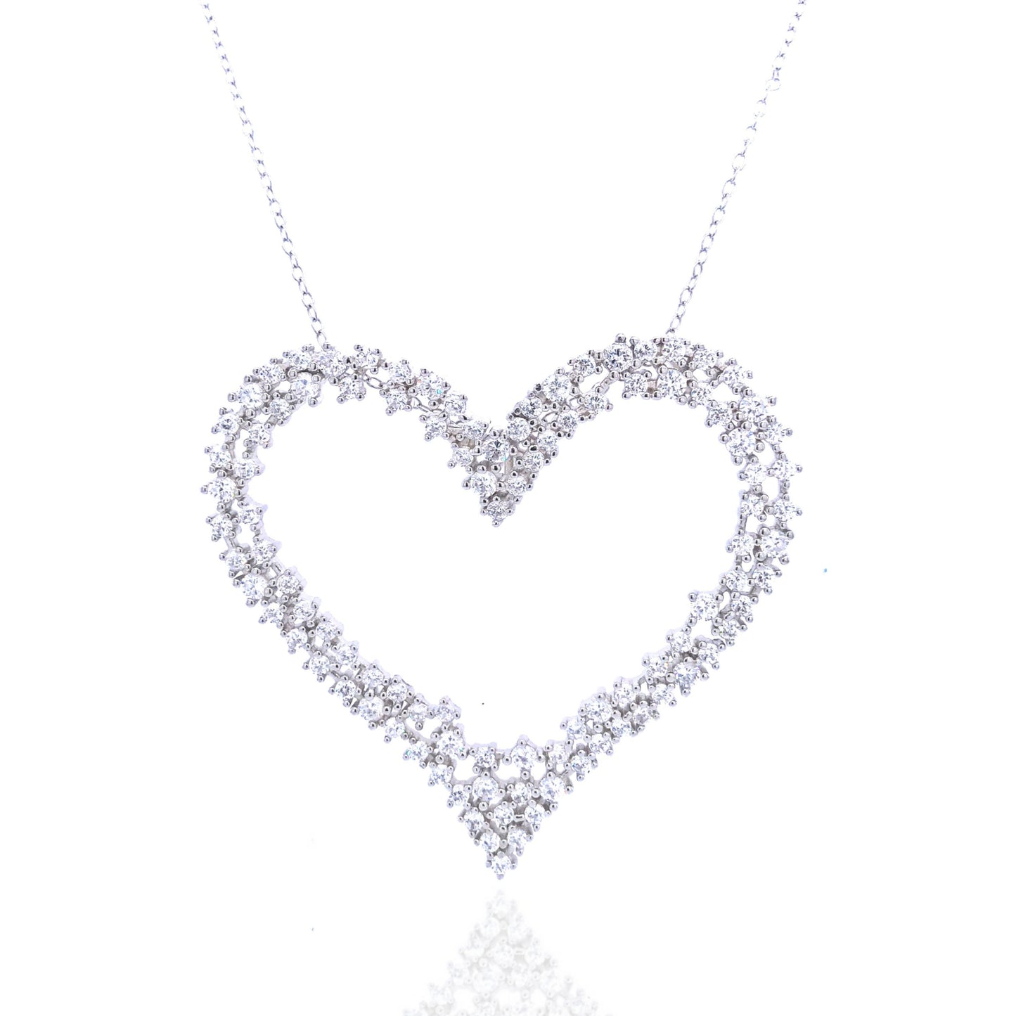 Sterling Silver Large CZ Heart Necklace - HK Jewels