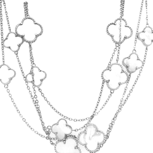 Sterling Silver Long Clover Necklace - HK Jewels