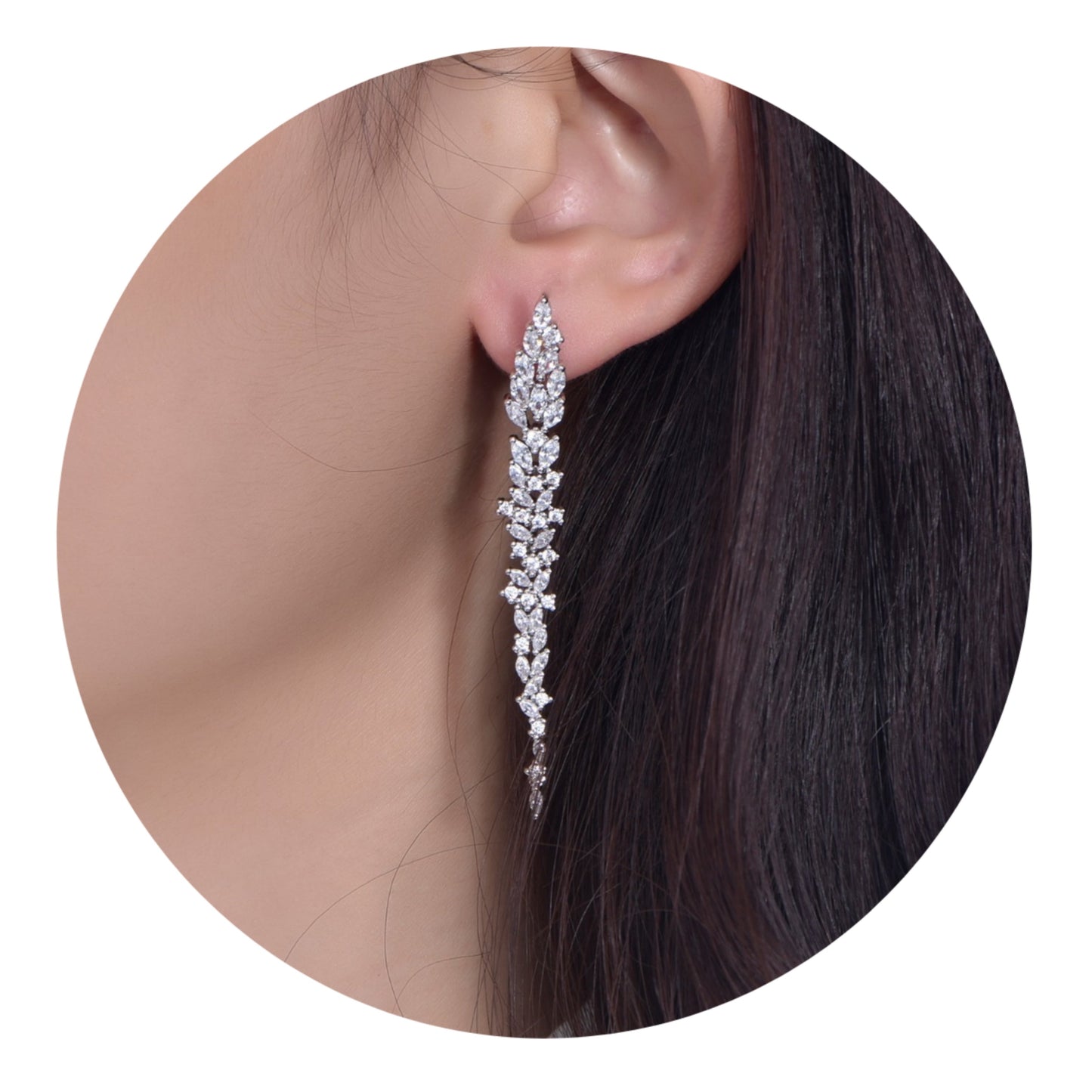 Sterling Silver Long Thin Cascading CZ Earring - HK Jewels