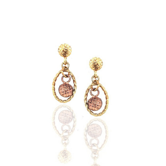 14k Gold Open Oval With Center Rose Gold Ball On Screwback Post Earring - HK Jewels