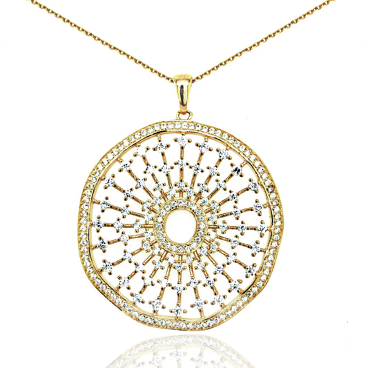 Sterling Silver Rose Gold Plated CZ Circle Pendant - HK Jewels