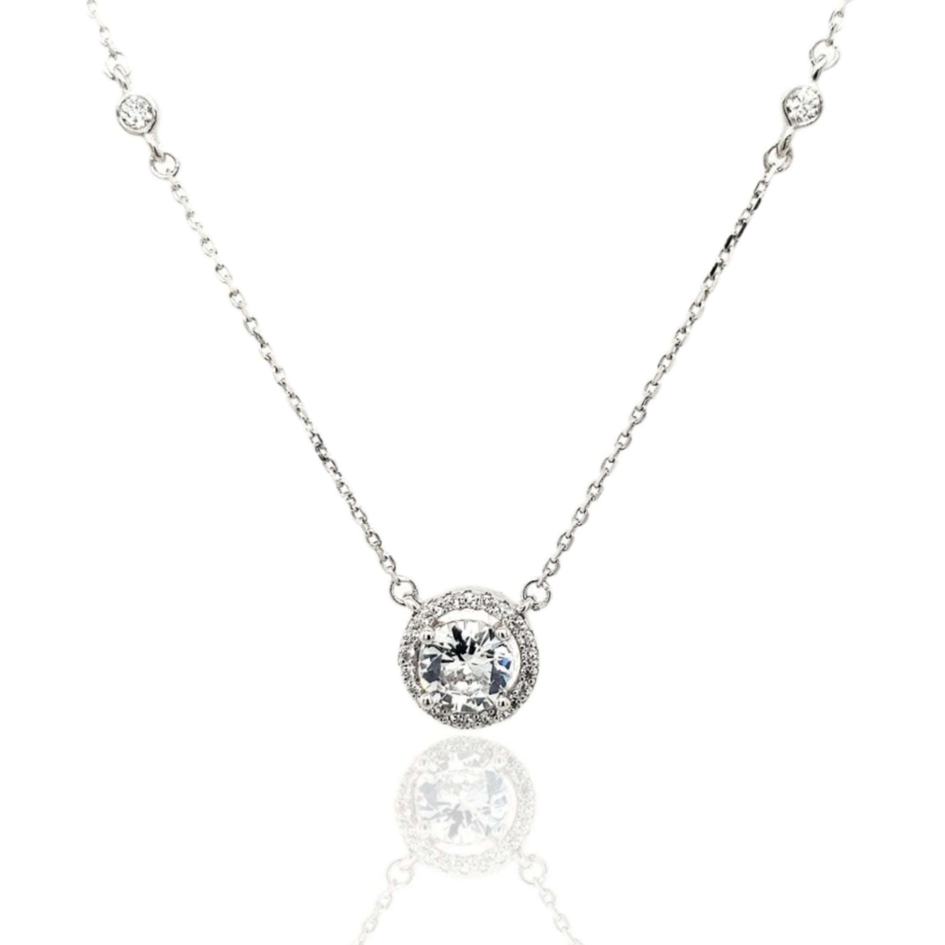 Sterling Silver 7mm CZ Halo Solitaire Necklace - HK Jewels