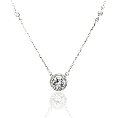 Sterling Silver 7mm CZ Halo Solitaire Necklace - HK Jewels