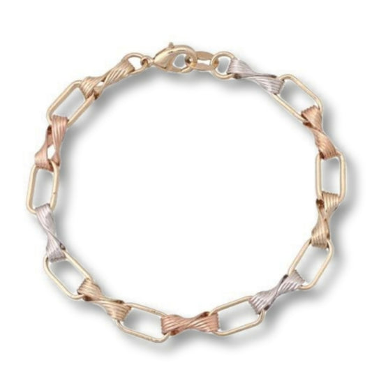 Rectangles and Twists Tricolor Bracelet - HK Jewels