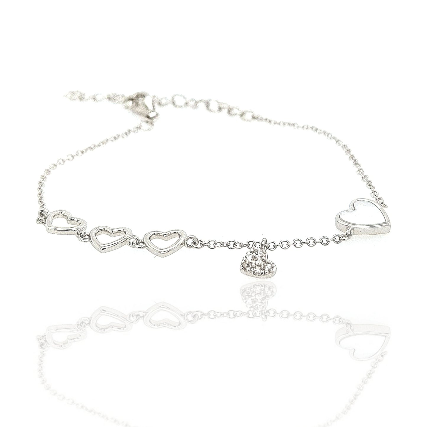 Sterling Silver Heart Mother of Pearl Girl's Charm Bracelet - HK Jewels