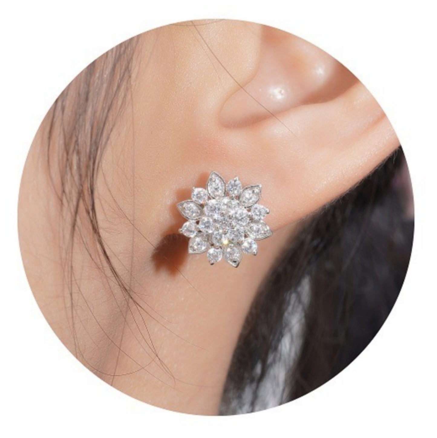 Sterling Silver MicroPave Flower Studs - HK Jewels