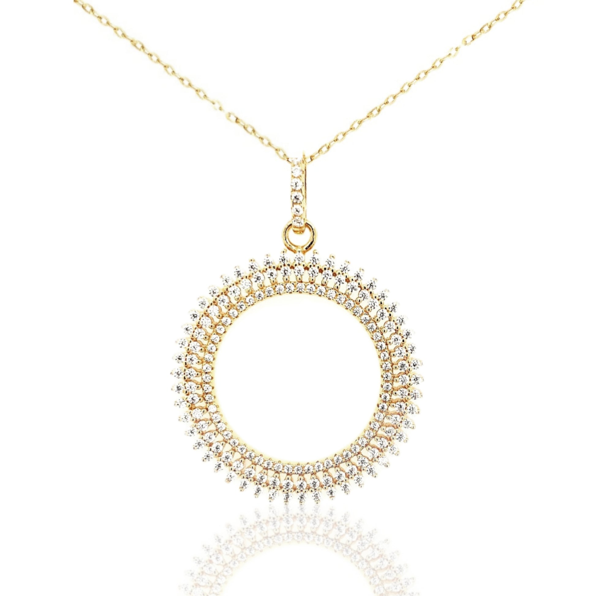 Sterling Silver Gold Plated Circle CZ Pendant - HK Jewels