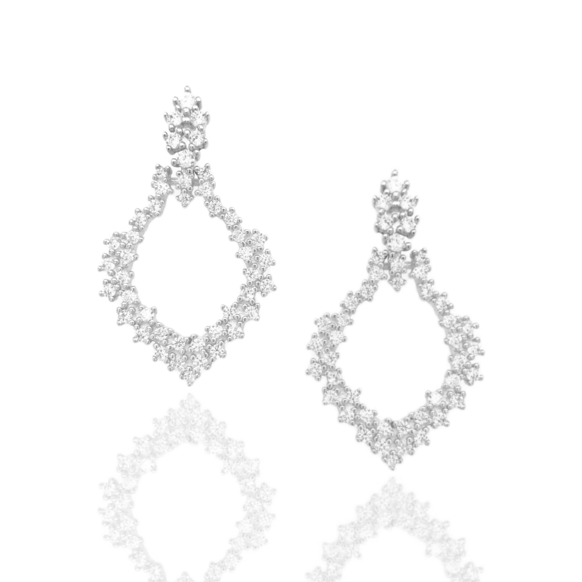 Sterling Silver Micropave Hanging Teardrop Earring - HK Jewels