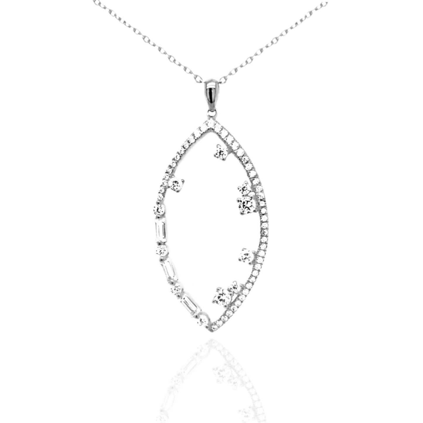 Sterling Silver CZ  and Baguettes Teardrop Pendant - HK Jewels