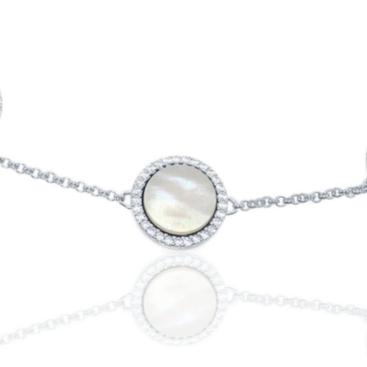 Sterling Silver MOP CZ Circle Bracelet - HK Jewels