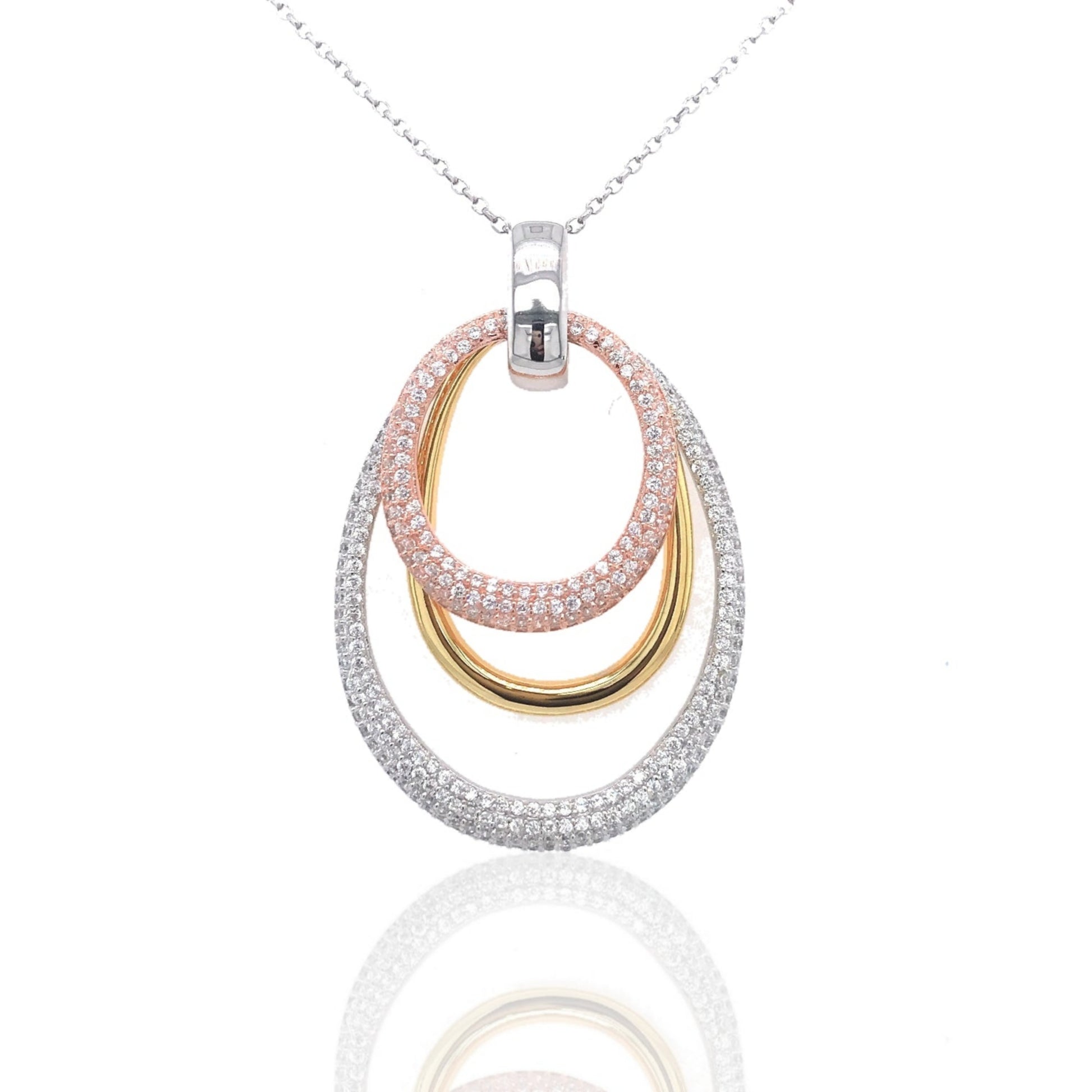 Sterling Silver Tri-Colored Ovals Pendant - HK Jewels