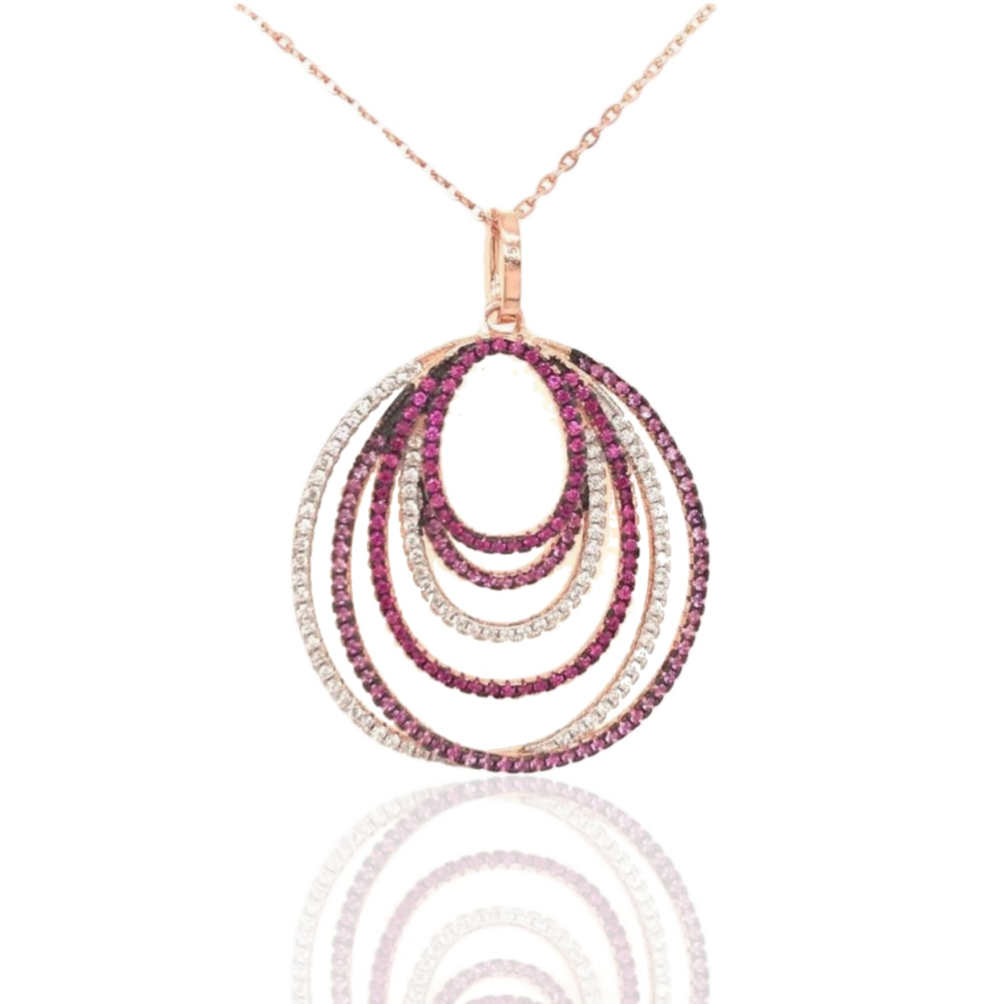 Sterling Silver Three-Tone Micropave Circular And Oval Necklace - HK Jewels