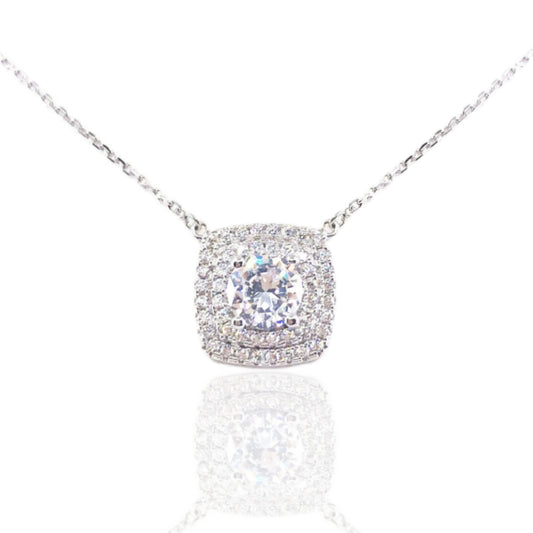 Sterling Silver Square Solitaire Necklace - HK Jewels