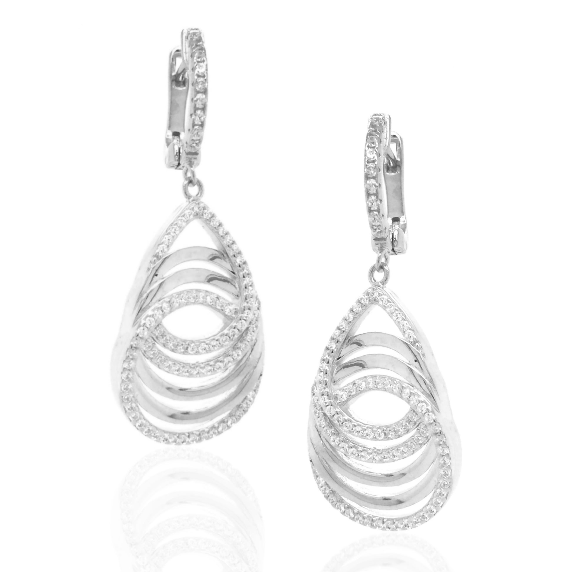 Sterling Silver CZ Overlapping Teardrops and Circles Earrings - HK Jewels