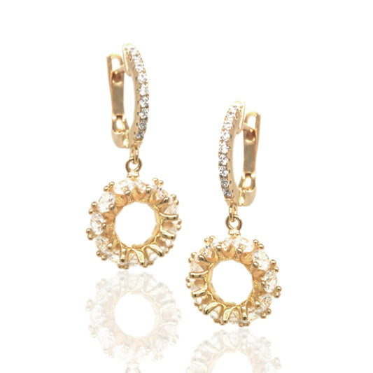 Sterling Silver Gold-Plated Circle with CZs Earring - HK Jewels