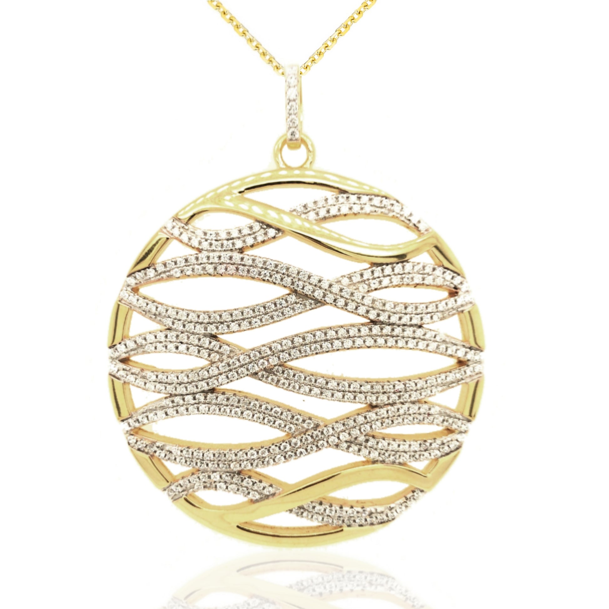 Sterling Silver Gold Plated Circle With CZ's Pendant - HK Jewels