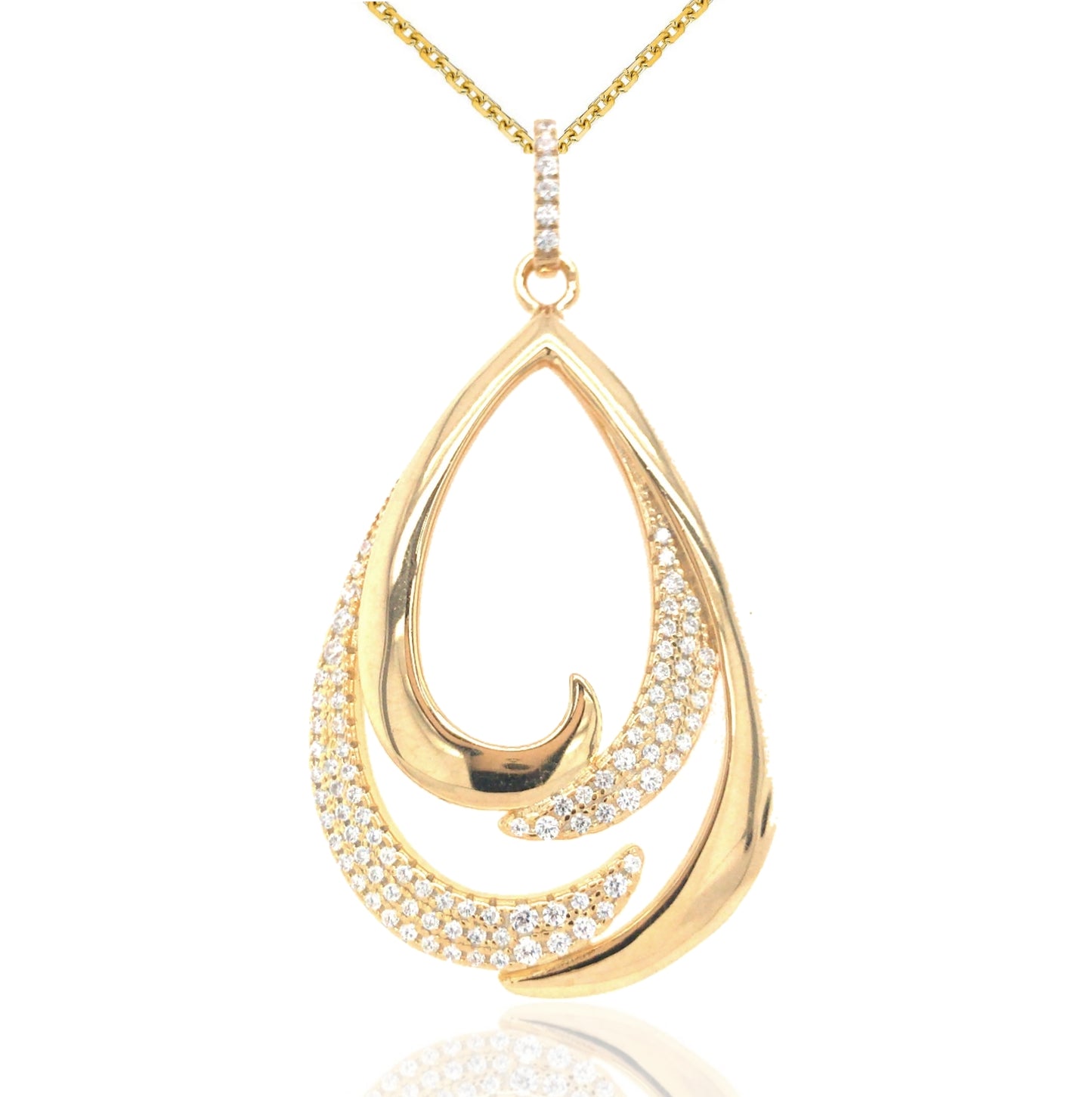 Sterling Silver Gold-Plated Large Teardrop CZ Pendant - HK Jewels