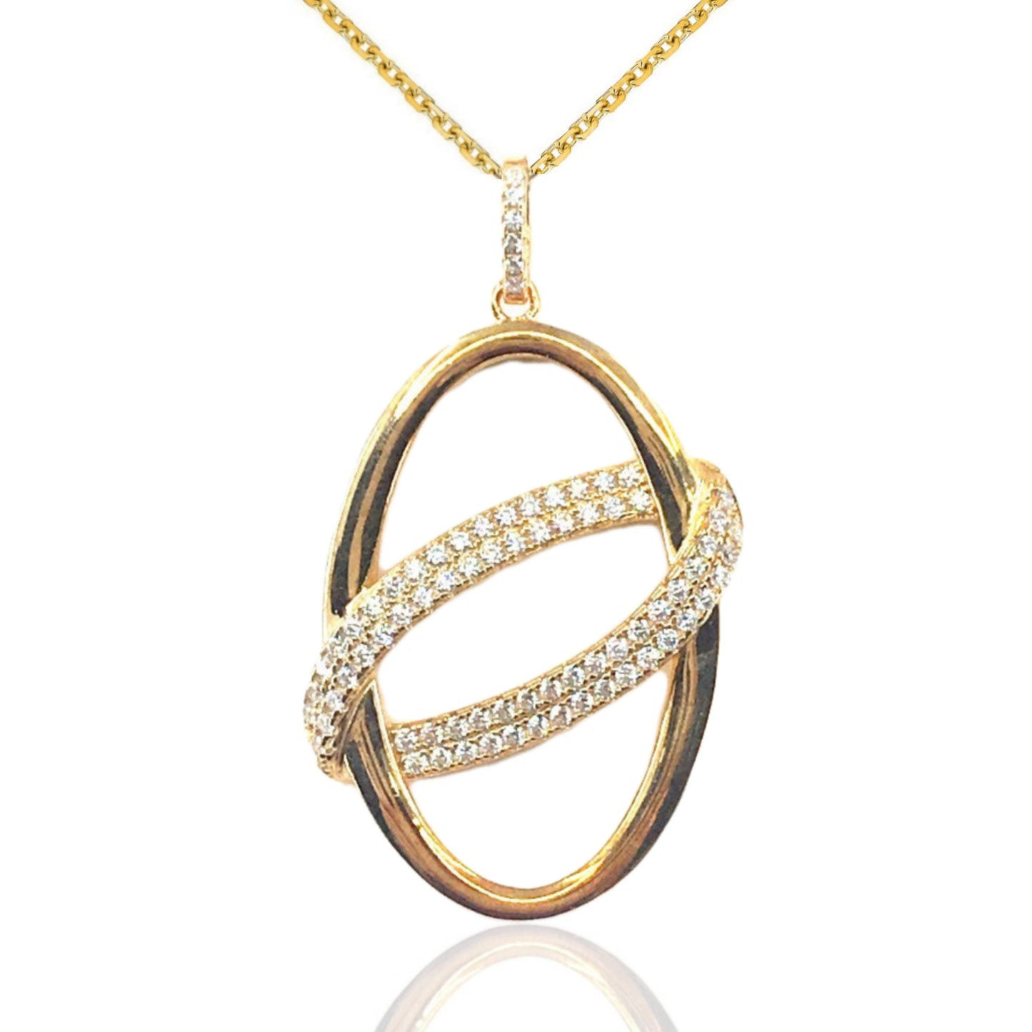 Sterling Silver Gold Plated Oval Pendant - HK Jewels