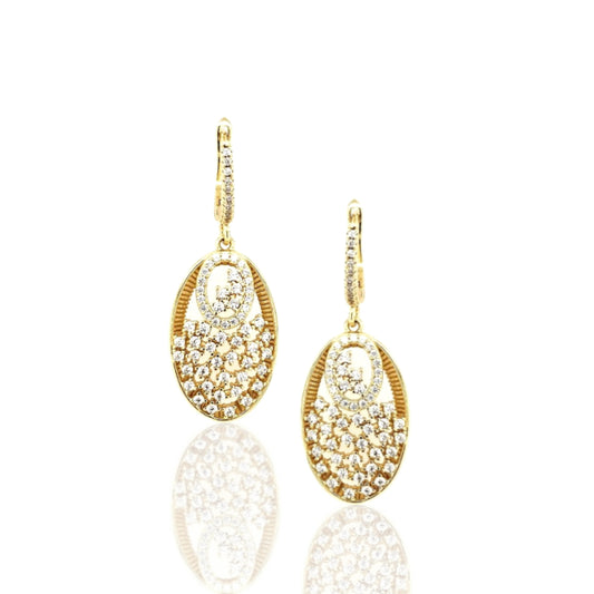 Sterling Silver Gold Plated Oval With CZ's Earring - HK Jewels