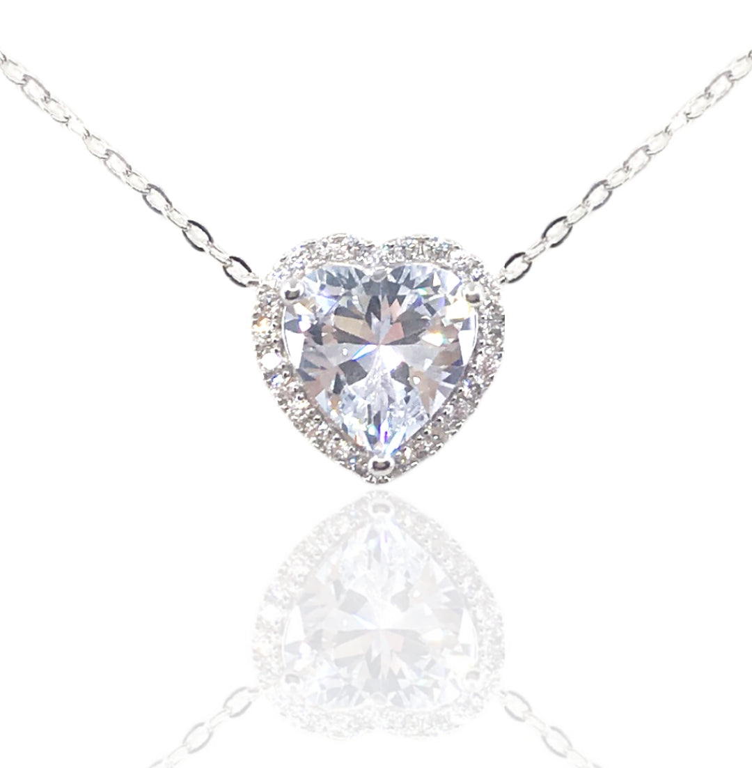 Sterling Silver Heart Solitaire Necklace - HK Jewels