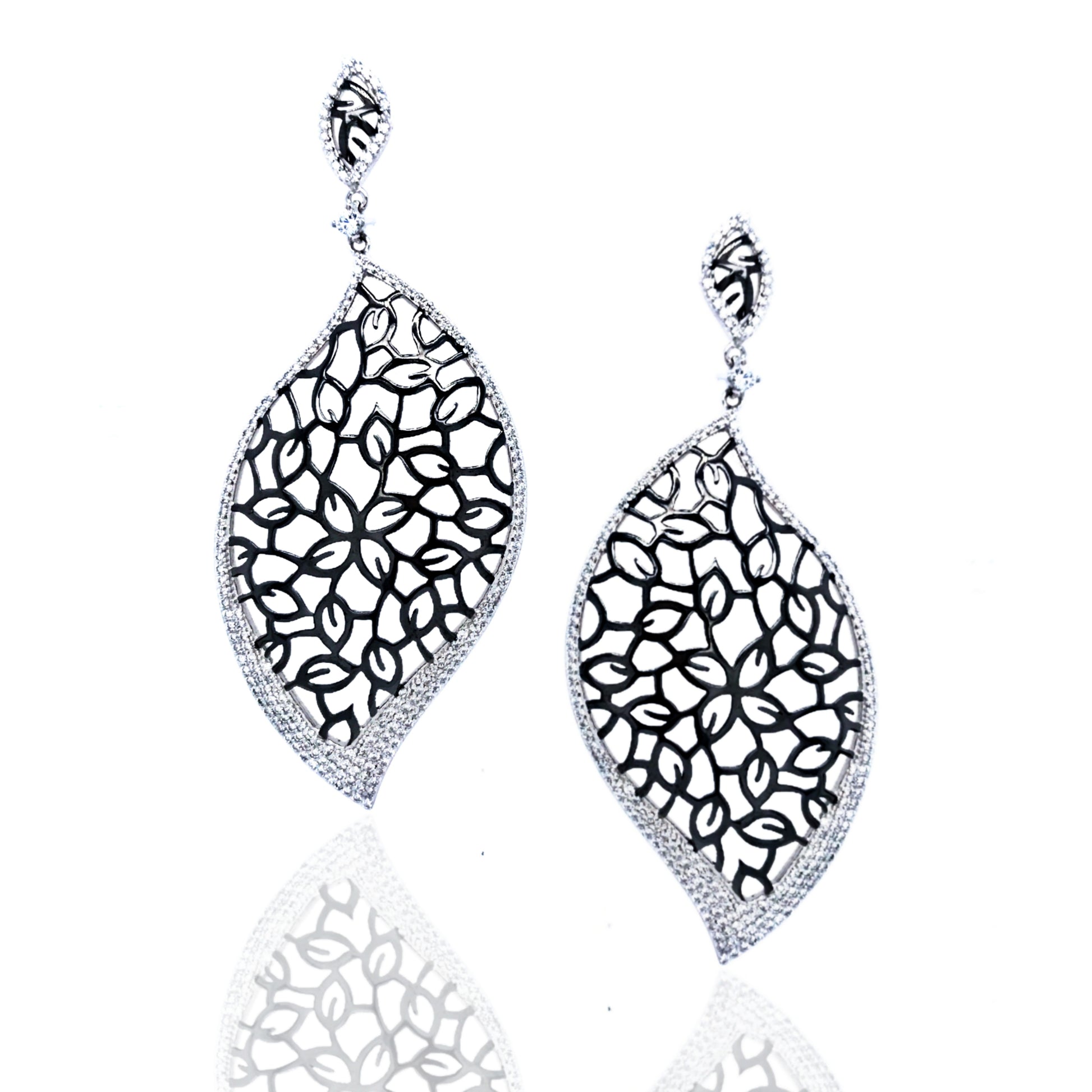 Sterling Silver Large Leaf Earrings - HK Jewels