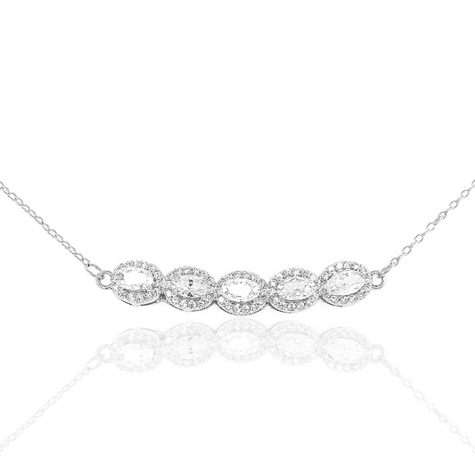 Sterling Silver Oval CZ Bar Necklace - HK Jewels