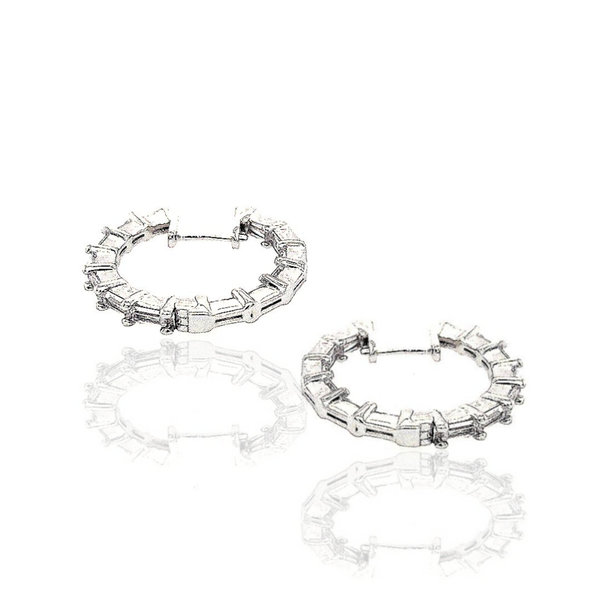 Sterling Silver 1 Inch Baguette Hoop Earring - HK Jewels